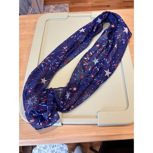 Red White Blue Scarf Lightweight Star Firework USA Celebrate Holiday Summer Fun - Picture 4 of 6